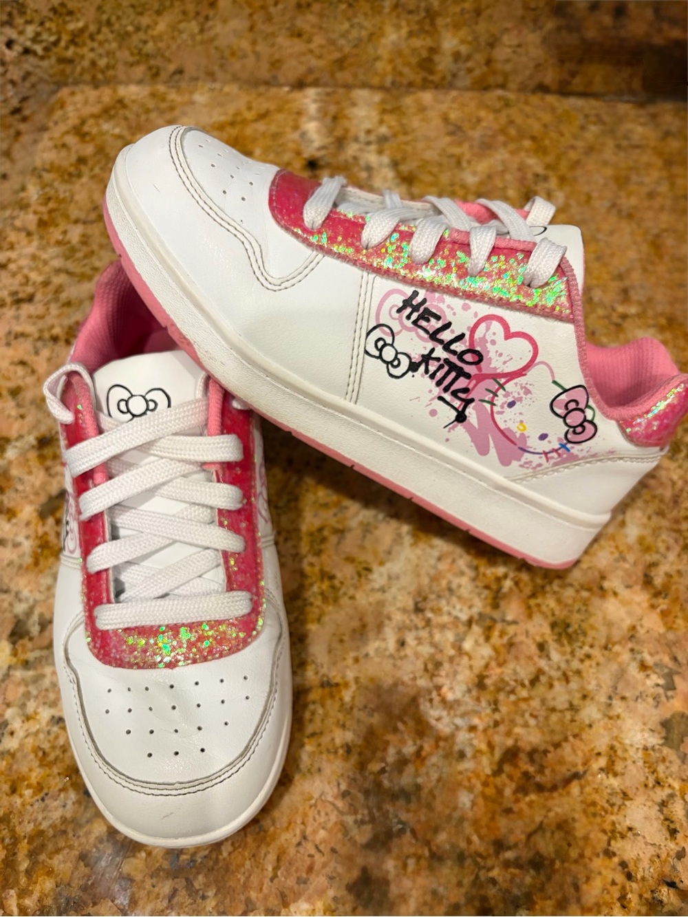 Hello Kitty White and Pink Glitter Heart Kids Sneakers